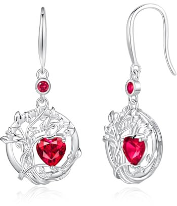 FANCIME Lebensbaum Rubin Ohrringe für Damen 925 Sterling Silber Baum des Lebens Ohrstecker Hängende Schmuck Geschenke für Damen Frauen Mädchen