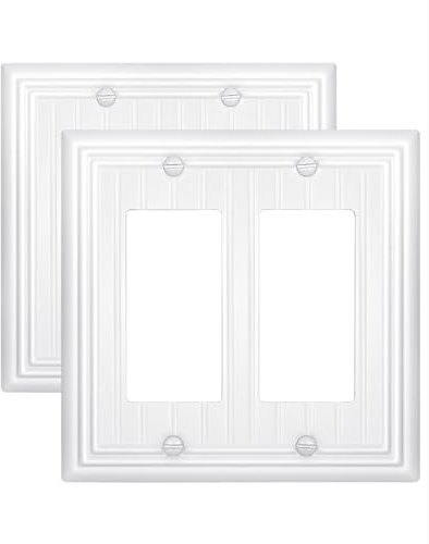 ZILLSEA 2-Pack Double Decorator Wall Plates, Pure White Classic Beadboard Outlet Covers, Receptacle GFCI Outlet Plates, Dimmer Switch Covers, Durable Metal,4.96''*4.88'', Midsize