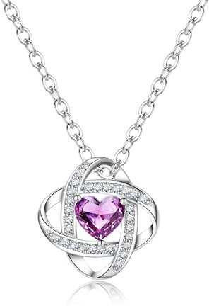 GEMAURA Halskette Damen Silber 925, Kristall Kette Mit Herz Anhänger, Zirkonia Verstellbar Schmuck Frauen Geschenk (Weiß/Blaue/Lila)
