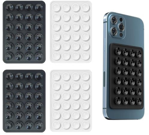 iLamvie Adecuado para 4 Paquetes de ventosas de Silicona para Todos los Modelos de teléfonos móviles,Soportes de teléfonos móviles Antideslizantes para Selfies y Videos(2 Negro+2 Blanco)