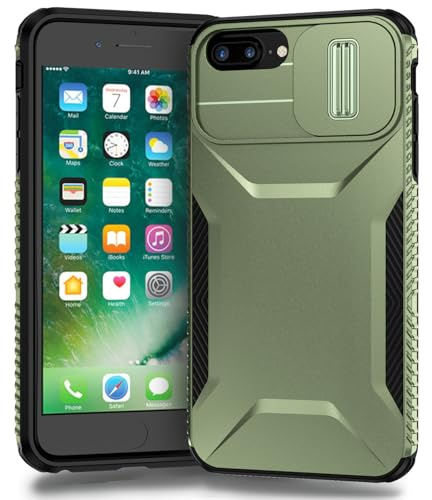 Yerebel Hülle für iPhone 7 Plus/iPhone 8 Plus/iPhone 6 Plus/6S Plus Handyhülle Kameraschutz mit Slide Camera, Schutz in Militärqualität Stoßfest rutschfest Schutzhülle für iPhone 8 Plus Grün