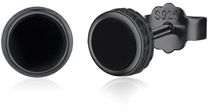 Black Stud Earrings 925 Sterling Silver Mens Womens Black Onyx Earrings Pierced Hypoallergenic Earrings Studs Christmas Jewellery Gifts
