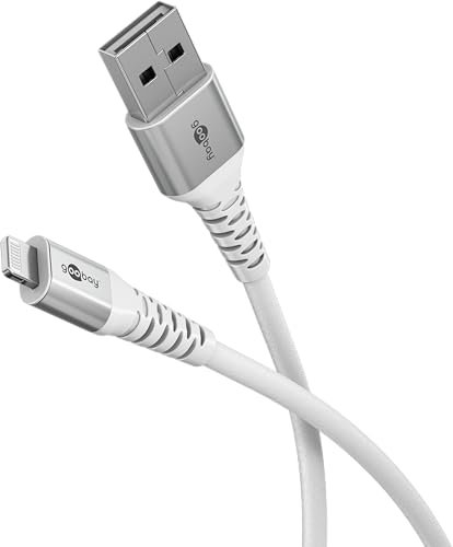 goobay Cavo flessibile in tessuto da Lightning a USB-A, 60 W, 2 m, 480 Mbits, cavo di ricarica USB A/Supersoft/cavo di ricarica rapida Apple Lightning/cavo in tessuto/bianco / 74512