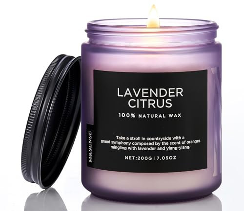 M&SENSE Duftkerze im Glas – Sojawachskerze Zitrus und Lavendel 200g | Frisches und Blumiges Aroma | 50 Stunden Brenndauer | Natürliche Kerze für Entspannung und Meditation