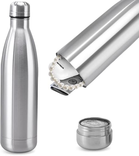 WANDGU 750ML Flasche mit Geheimfach: Wasserflasche aus Edelstahl mit Verstecktem, Diversion Safe Wasserflasche, Edelstahl Vakuumisoliert Auslaufsicher, mit 250ml Geheimfach für Karten, Schlüssel