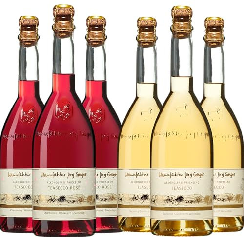 Teasecco Weiß & Rosé Jörg Geiger Alkoholfrei Prickelnd mit gratis Sektverschluss (6x0,75l)