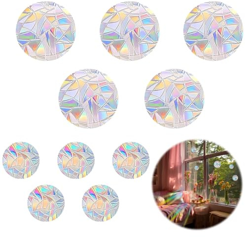 Yuitut10er-Pack Prismen-Fensterbilder,Fensterfolie Bunt,Vogelschutz & Regenbogen-Sonnenfänger,unde elektrostatische Folie für Heimdekoration,Kein Kleber, einfach anzubringe