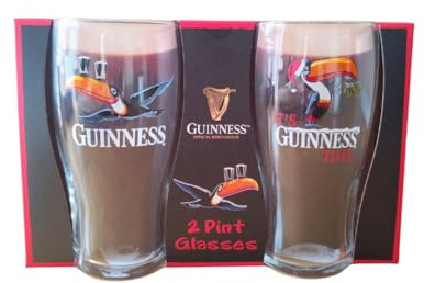 Guinness Tucan Tulip Glass Set - 2 Pack Gift Box | Classic & Christmas Edition Pint Glasses | Official Merchandise
