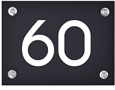 Hausnummer Schild 60 aus Acryl, Hausnummernschild in schwarz, mit weißer Schrift inkl. Zubehör