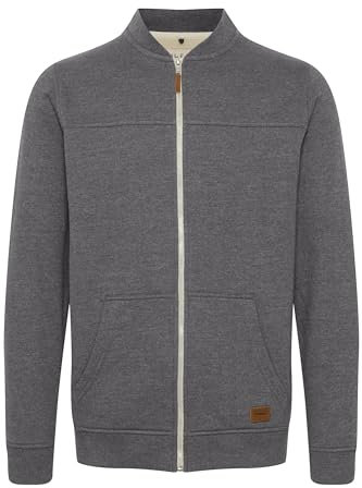 Blend BHArco Herren Sweatjacke Collegejacke Cardigan mit kurzem Stehkragen Reißverschluss Kängurutasche Baumwollmischung Regular fit, Größe:XL, Farbe:Pewter Mix (70817)