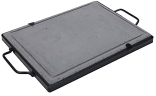 Fonderia Bongiovanni | Piastra in Pietra Lavica | Pietra per Cucinare | 50x30 cm | Telaio Manici | pietra per barbecue | pietra lavica per carne | bistecchiera in pietra lavica | Rettangolare