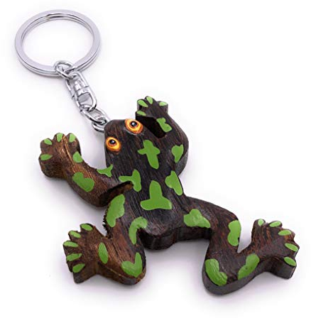 H-Customs Frosch mit Punkten Holz Edel Handmade Schlüsselanhänger Anhänger