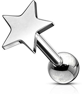 beyoutifulthings 1 Knorpel Ohr-stecker Flat-Top Stern Cartilage Labret Piercing-s Tragus Silber Edelstahl Schraub-Verschluss Steg 6,5/1,2mm