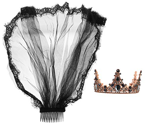 minkissy Schwarzer Schleier Mit Krone: Elegantes 2-Teiliges Set Für Halloween Gothic-Hochzeiten Und Kostümpartys Mit Dekorativer Krone Für Unvergessliche Auftritte