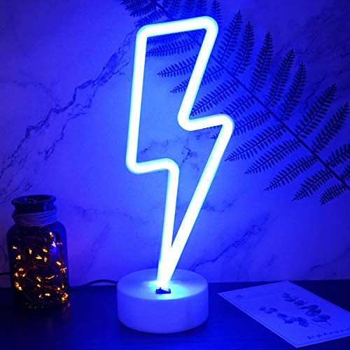 YIVIYAR Lightning Bolt Leuchtreklame USB/Batteriebetriebenes Blaues Neonlicht Coole Dinge Blaue Neonlichter für Schlafzimmerbeleuchtung Teenager Schlafzimmer Coole Gadgets Neonlichts