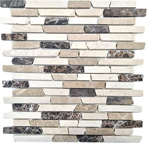 Mosaik Fliese Marmor Naturstein beige braun Brick Castanao Biancone MOS40-0195_f
