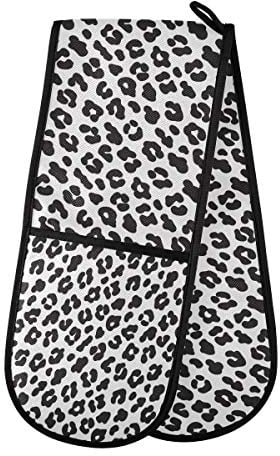 Leopard Skin Print Double Oven Mitt Pot Holder Heat Resistant Quilted Double Oven Gloves for Catering Chef Kitchen Home Microwave BBQ