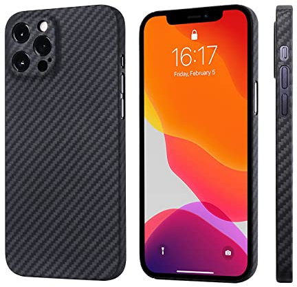 OUGIC Sisyphy Super Slim Case for iPhone 13 Pro 6.1, Real Aramid Fiber Protective Cover Skin, Soft Touch Sturdy Durable Carbon Case, Snap-on Back Cover Wireless Charging Friendly Black