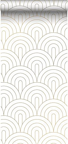 Esta Home Tapete Art Decó Muster Weiß und Gold 53 cm x 10.05 m