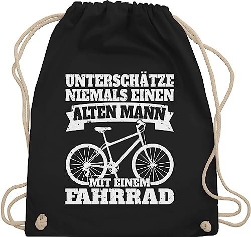 Shirtracer Turnbeutel Rucksack - Radsport Taschen - Unterschätze niemals einen alten Mann mit einem Fahrrad - weiß - Unisize - Schwarz - fahrradfahrer geschenke rad radler beutel geschenk radfahrer
