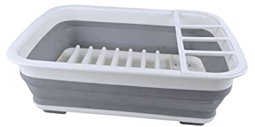 Gimex Camping Geschirr Abtropfgestell Geschirrablage grau - weiß 38 x 29 cm faltbar
