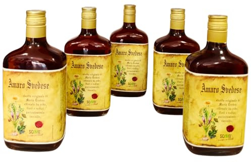 SCEN Amaro Svedese, Ricetta Originale di Maria Treben, 5 x 700 ml | Formato Extra da 700 ml per bottiglia. Prodotto in Italia, 35% vol., con estratti idroalcolici di erbe selezionate.