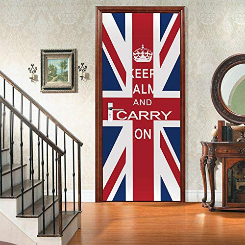 CBWRAW 3D Effect Sticker De Porte Imperméable Auto-Adhésif Amovible Autocollant Vinyle Drapeau Britannique Poster pour Salon Enfants Adultes Chambre Cuisine Salle De Bain Decoration 77X200cm