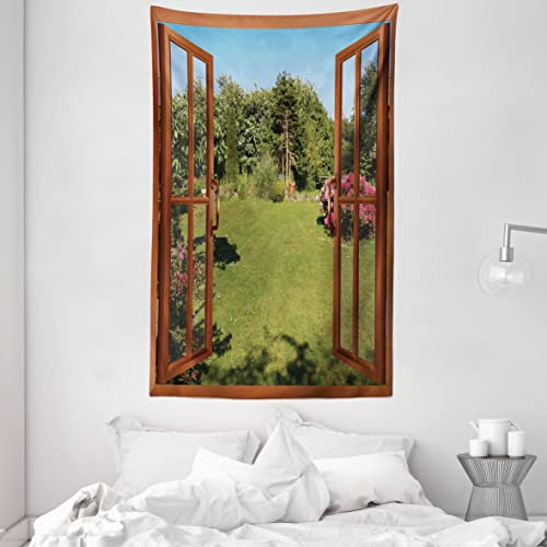 ABAKUHAUS Tropisch Wandteppich und Tagesdecke, Fenster zum Hinterhof Frische aus Weiches Mikrofaser Stoff Waschbar ohne Verblassen Digitaldruck, 140 x 230 cm, Redwood