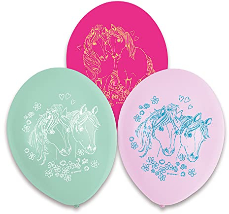 Amscan 9911595 - Latexballons Pretty Pony, 6 Stück, Größe circa 22,8 cm, Luftballons mit Motiven, Dekoration, Kinder-Geburtstag, Karneval, Motto-Party