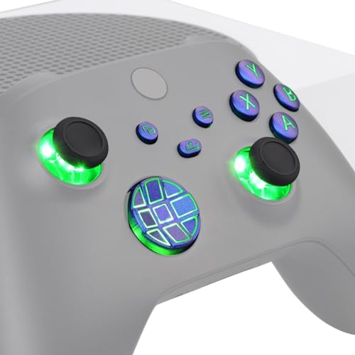 eXtremeRate Leuchttasten für Xbox Series X/S Controller, LED Tasten Knöpfe D-pad Thumbsticks ABXY-Menü-/Ansicht-Taste DTF LED Kit Buttons Zubehör für Xbox Core Controller-Lila Blau Symboltasten