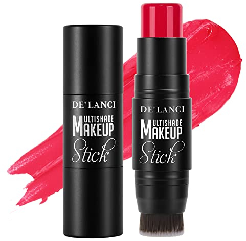 3-in-1 Creme Rouge Stift für Wangen, Lippen und Lidschatten, Wasserfeste, Glatte, Feuchtigkeitsspendende, Cream Formel, Baubarer, Leichter Creme Rouge Makeup Stift mit Integriertem Pinsel, Hickey