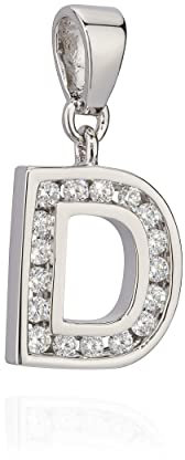 NKlaus 13x10mm Kettenanhänger Buchstabe D Silber 925 Anlaufschutz Zirkon weiß Alphabet 10008