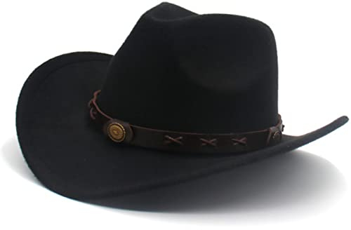 Faringoto Cowboyhut für Herren und Damen, klassischer Filz, breite Krempe, Westernhut, Schwarz , Einheitsgröße