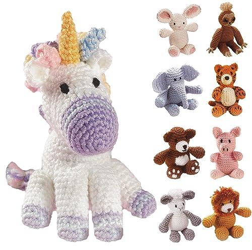LEISURE ARTS Little Crochet Friend Animals Häkelset mit Garn, inklusive Anleitung (evtl. nicht in deutscher Sprache), 20.3 cm Amigurumi-Einhorn