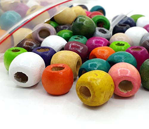 200 Stück Holzperlen 12mm Grossloch, Holz Perlen 5mm großes loch zum auffädeln Holzkugeln Rund Bunte Mix Farben Set zum Basteln