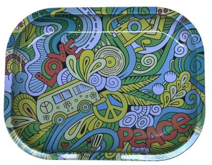 Metal Rolling Tray for Smoking – Durable Tobacco Accessories Tray, Portable and Easy to Clean – Ideal for Herbs, Papers, and Rolling Supplies (Love Peace)