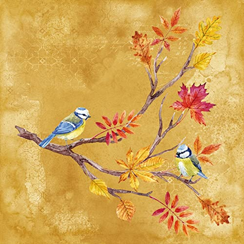 20 Servietten Blaumeisen auf herbstlichem Ast | Vogel | Blätter | Herbst | Tischdeko | Decoupage | Serviettentechnik 33x33cm