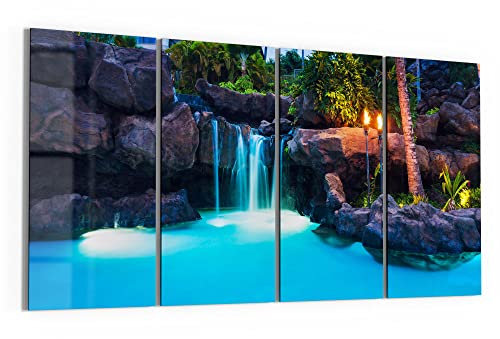 DEQORI Glasbilder Echtglas | Motiv Abendstimmung auf Hawaii | horizontal 4-teilig 120x60 cm | große XXL Deko | Wandbilder für Wohnzimmer, Schlafzimmer, Flur & Küche | moderne Wanddeko