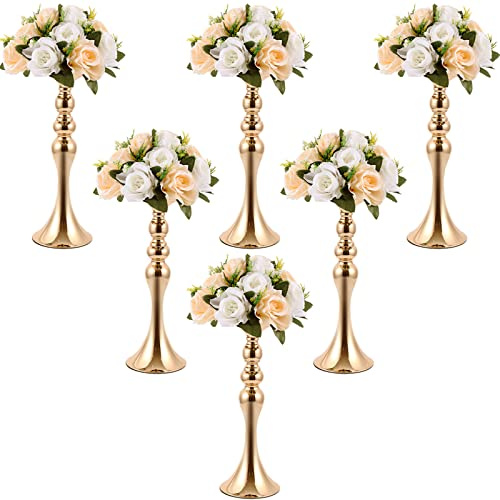 Blumenständer für Hochzeit, Metall, Blumenaufsätze, Ständer für Tisch, Blumenvase, Arrangement, Kerzenhalter, Ständer für Hochzeitsempfang, Abendessen, Tisch, Urlaub, Party, Dekoration, Gold, 38,1 cm