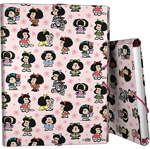 Grafoplás | Ordner mit 3 Klappen | Gefütterter Karton | Hartdeckel | Folio Größe | Einzigartige Mafalda-Design-Kollektion | FSC-zertifiziert
