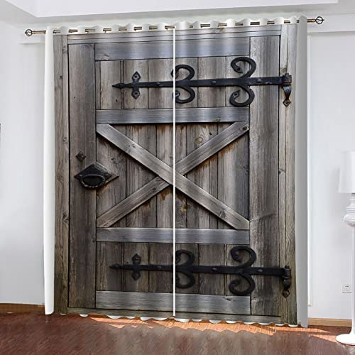 NGOCVN Rideau Occultant 2 Panneaux Porte en Bois Rétro Créative 150 X 166 Cm / (L) X (H) 3D Impression Rideaux De Fenêtre D'Effet Thermique Insonorisation Salon Chambre À Coucher Cuisine Décoration