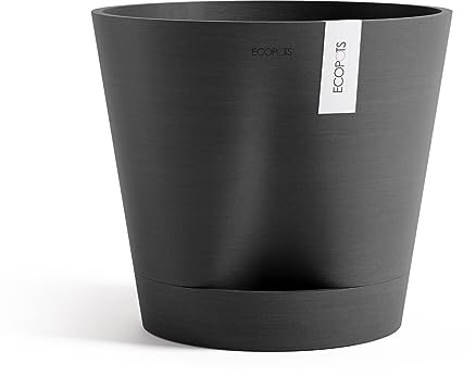 Ecopots Venice 2 Pot de fleurs avec irrigation gris foncé Diamètre 40 cm Grand pot à plantes rond en plastique recyclé Cache-pot avec alimentation en eau moderne pour l'intérieur et l'extérieur
