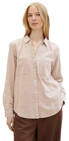 TOM TAILOR Damen Hemdbluse mit Brusttaschen, 34584 - Almond Brown, 42