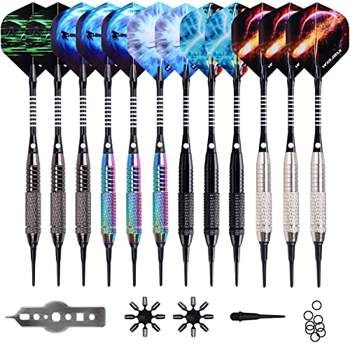 WIN.MAX Dartpfeile mit kunststoffspitze für elektronische dartscheibe 12 Stück Soft Darts Pfeile Set,18 Gramm Profi
