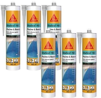 Lot de 6 mastics silicone SIKA Sikaseal - 163 Piscine & Bassin - Transparent - 300ml