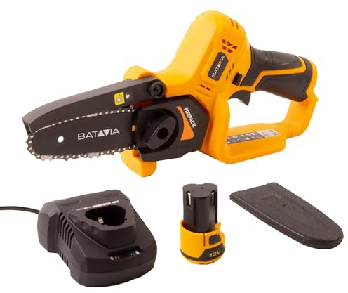 Batavia Mini-Kettensäge Nexxsaw®-Set 12V - Inkl. 2.0 Akku / 2.4 Ah Ladegerät - Perfekte kompakte Kettensäge zum Beschneiden von Bäumen und Zerkleinern von Grünabfällen. - Fixxpack