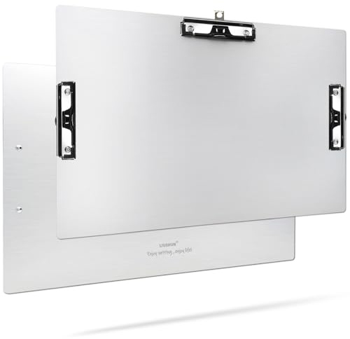 Klemmbrett mit drei Clips, Aluminium, 28,9 x 43,2 cm, Metall, Edelstahl, hängbar, Kunststifthalter, extra großes Klemmbrett für Business, Mediziner, Werkstatt (Silber, A3-3Clip)
