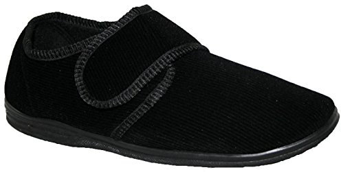 Diabetic Orthopedic Men's Easy Close Wide-Fitting Touch Close Bar-strap Shoe Slippers Sizes 6-14 (Black Extra Wide, UK Footwear Size System, Adult, Men, Numeric, X-Wide, 10)