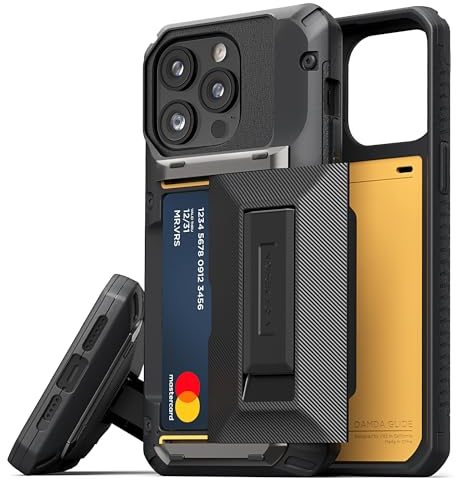 VRS DESIGN Damda Glide Hybrid Phone Case for iPhone 13 Pro Max, Card Slot Holder with Kickstand, Functional Sturdy Case Compatible for iPhone 13 Pro Max Case (2021) Groove Black