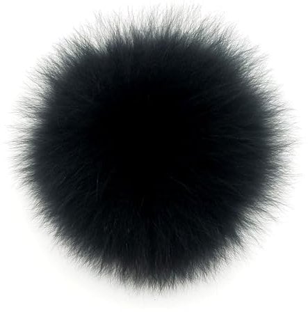 Wisafory Fuchs Pelz Pompon Ball Fellbommel Bommelbälle Bommel Flauschige Pom Pon Fuchs Plüschbälle Fellpompon zum Basteln Bommeln Zubehör für Mützen Beanies und Tasche Schwarz